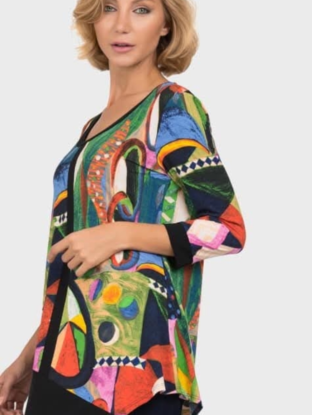 Joseph Ribkoff Abstract Tunic Top Sz 6 Modern Artsy Boho Asymmetrica Multicolor